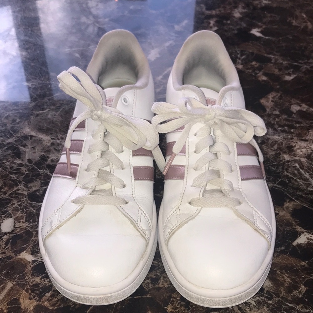 White with rose gold adidas superstars